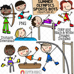 Summer Olympics Sports Boys ClipArt Set 1 - Archery - Gymnastics - Artistic Swimming - Relay Race - Hurdles - Long Jump - High Jump - Pole Vault - Doodle Boys - Commercial Use PNG