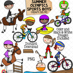 Summer Olympics Sports Boys ClipArt Set 3 - Canoeing - Cricket - Cycling - BMX - Mountain Biking - Road &amp; Track Cycling - Diving - Equestrian Jumping &amp; Dressage - Doodle Boys - Commercial Use PNG