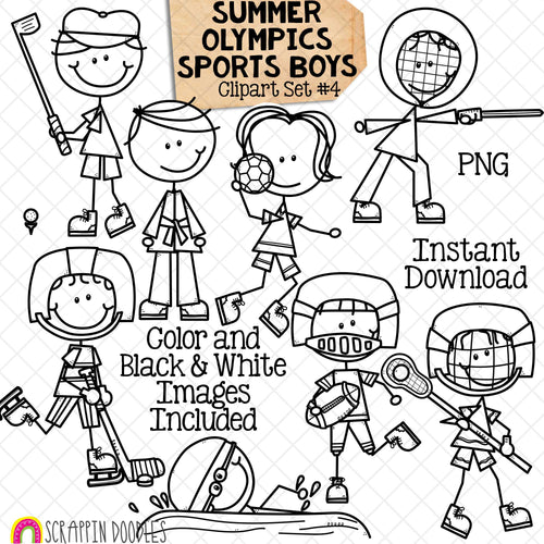 Summer Olympics Sports Boys ClipArt Set 4 - Fencing - Football - Golf - Handball - Hockey - Judo - Karate - Lacrosse - Marathon Swimming - Doodle Boys - Commercial Use PNG