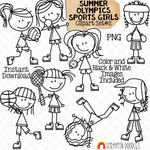 Summer Olympics Sports Boys ClipArt Set 2 - Discus - Shot Put - Badminton - Baseball - Basketball - Boxing - Breaking - Volleyball - Doodle Girls - Commercial Use PNG