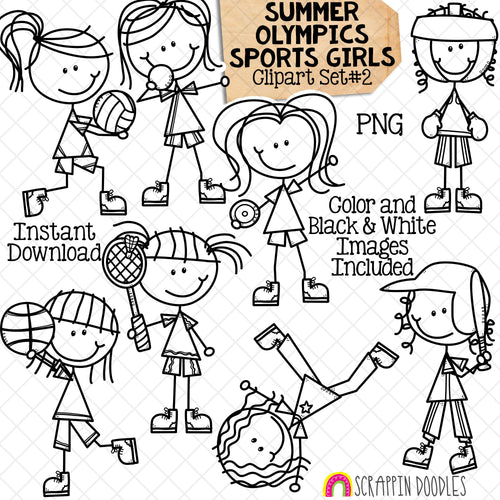 Summer Olympics Sports Boys ClipArt Set 2 - Discus - Shot Put - Badminton - Baseball - Basketball - Boxing - Breaking - Volleyball - Doodle Girls - Commercial Use PNG