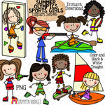 Summer Olympics Sports Girls ClipArt Set 5 - Pentathlon Shooting - Rowing - Rugby - Sailing - Shooting - Skateboarding - Sport Climbing - Running - Doodle Girls - Commercial Use PNG