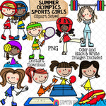 Summer Olympics Sports Girls ClipArt Set 6 - Squash - Surfing - Table Tennis - Taekwondo - Tennis - Trampoline - Water Polo - Weight Lifting - Wrestling - Doodle Girls - Commercial Use PNG