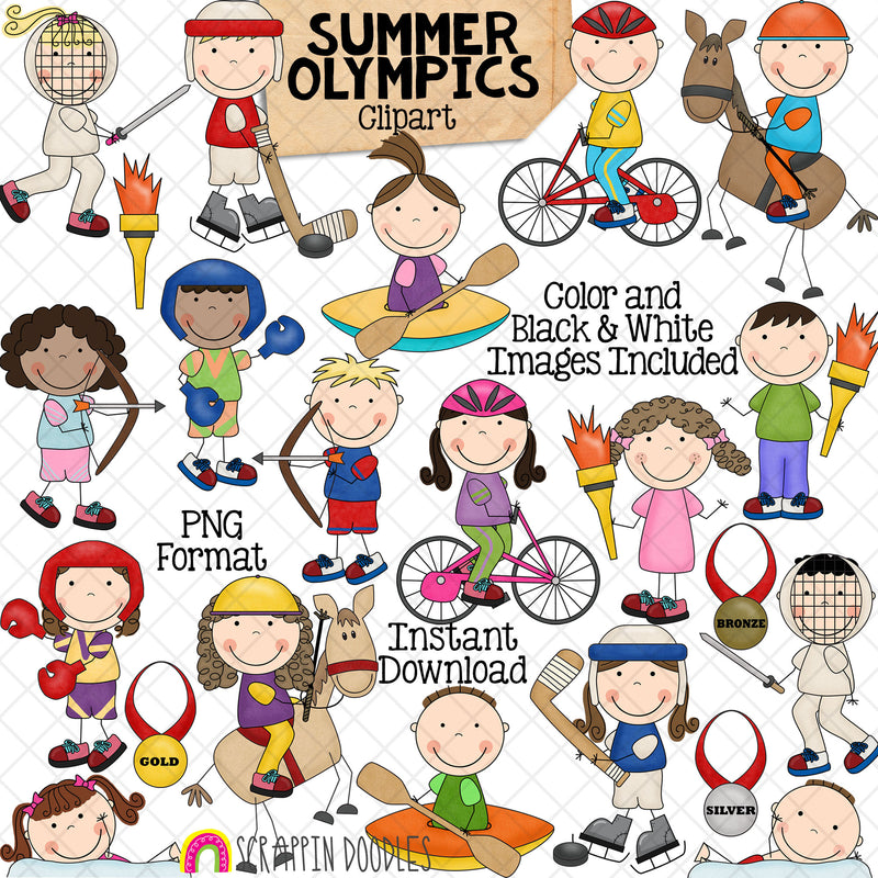 Summer Olympics Clip Art - Sports - Fencing - Hockey - Cycling - Archery - Swimming - Equestrian Sports - Olympic Torch - Commercial Use PNG