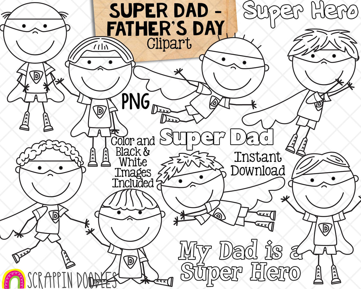 Father's Day Clip Art - Super Dad ClipArt - Dad - Papa - Fathers Day Gifts Sublimation Designs 