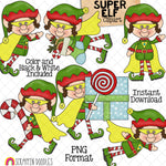 Super Elf Clip Art - Christmas Elves - Super Hero - Standing - Flying - Walking - Elfkins - Commercial Use - Hand Drawn PNG