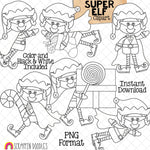 Super Elf Clip Art - Christmas Elves - Super Hero - Standing - Flying - Walking - Elfkins - Commercial Use - Hand Drawn PNG