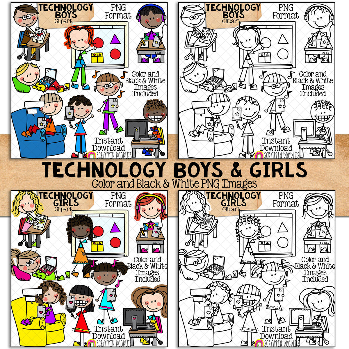 Doodle Kids Clipart Bundle 3 - Doodle Boy and Girl Bundle 3