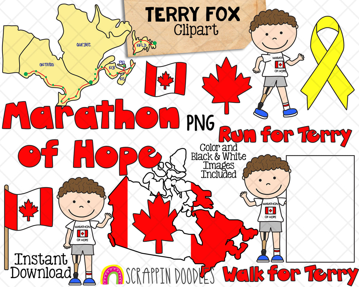 Terry Fox ClipArt - Marathon of Hope - Canadian Cancer Research Activist - Commercial Use PNG