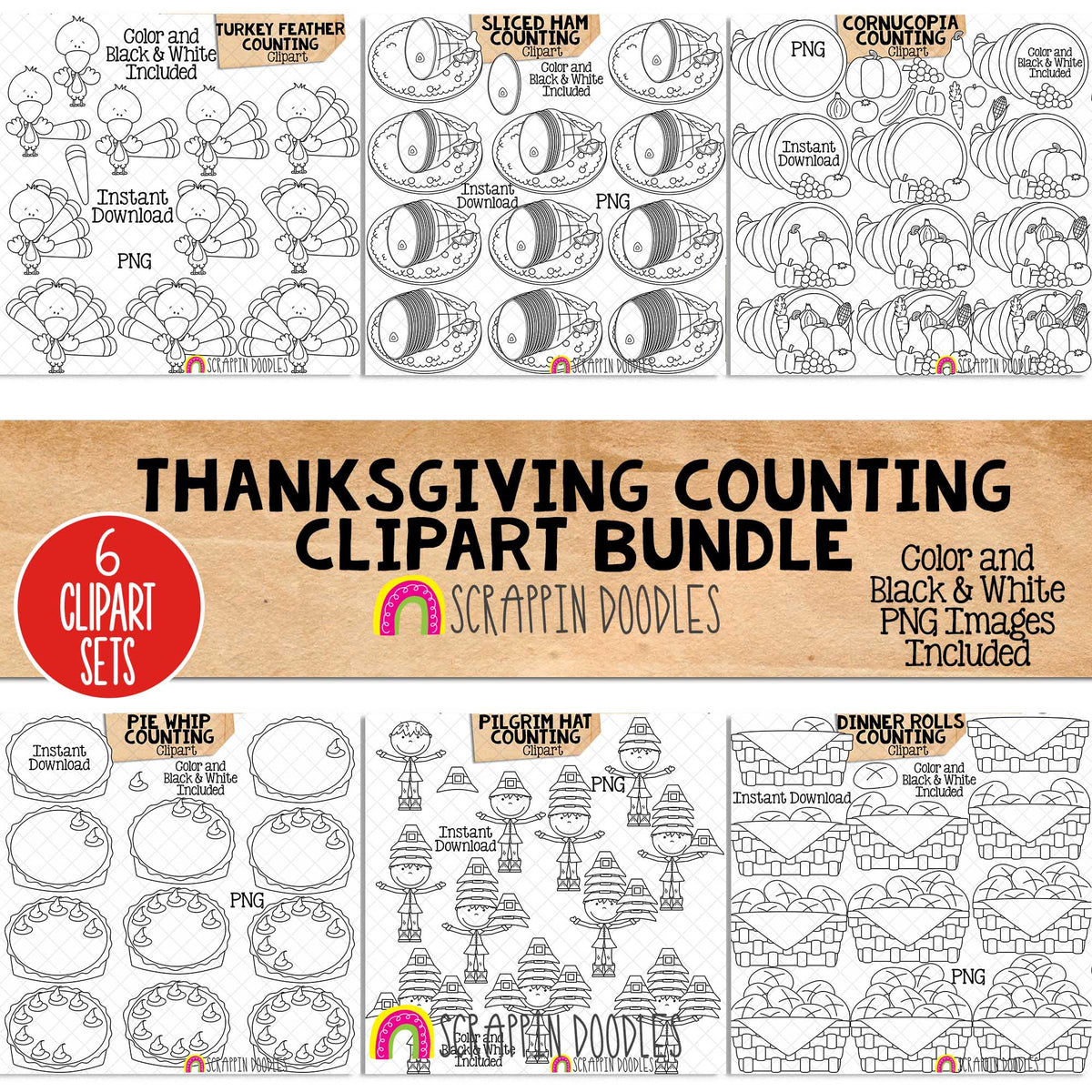 Thanksgiving Counting ClipArt Bundle - Seasonal Math Graphics