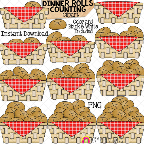 Counting Dinner Rolls ClipArt - Thanksgiving Basket of Buns Clip Art - Autumn - Seasonal Math Graphics - Commercial Use PNG