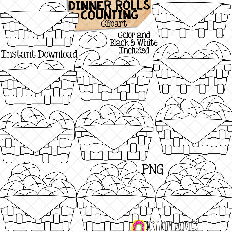 Counting Dinner Rolls ClipArt - Thanksgiving Basket of Buns Clip Art - Autumn - Seasonal Math Graphics - Commercial Use PNG