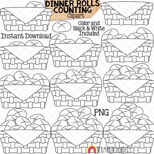 Counting Dinner Rolls ClipArt - Thanksgiving Basket of Buns Clip Art - Autumn - Seasonal Math Graphics - Commercial Use PNG