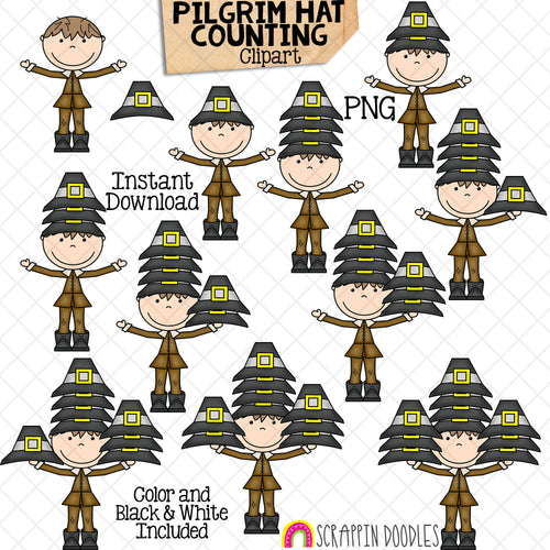 Counting Pilgrim Hats ClipArt - Thanksgiving Pilgrim Hat Stacked Clip Art - Autumn - Seasonal Math Graphics - Commercial Use PNG