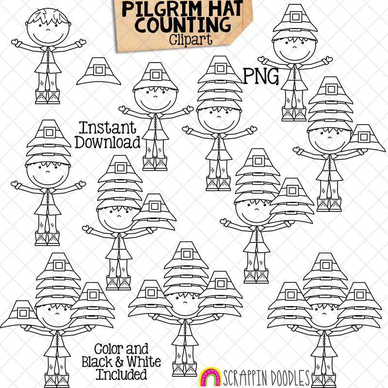 Counting Pilgrim Hats ClipArt - Thanksgiving Pilgrim Hat Stacked Clip Art - Autumn - Seasonal Math Graphics - Commercial Use PNG