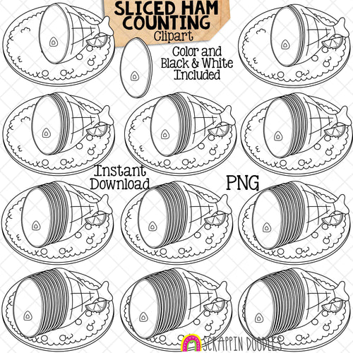 Counting Ham Slices ClipArt - Thanksgiving Sliced Ham on Plate Clip Art - Autumn - Seasonal Math Graphics - Commercial Use PNG