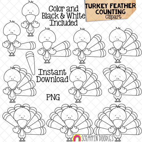 Counting Turkey Feathers ClipArt - Thanksgiving Turkey Feather Clip Art - Autumn - Seasonal Math Graphics - Commercial Use PNG