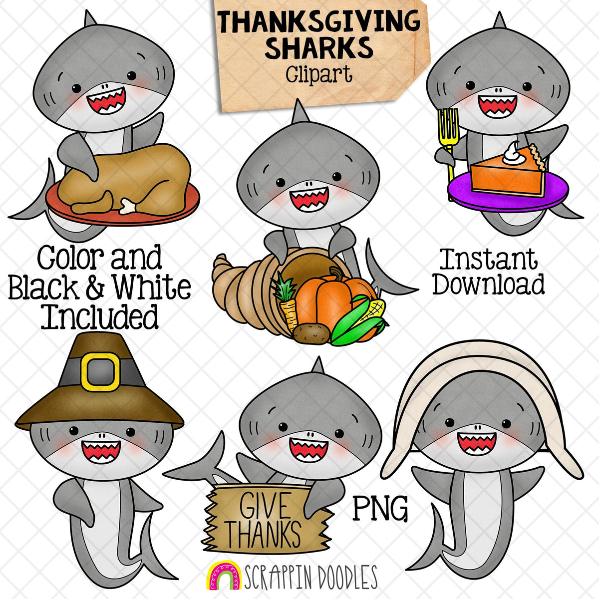 Seasonal Shark Clip Art Bundle - Grey Shark Clipart - Baby Shark