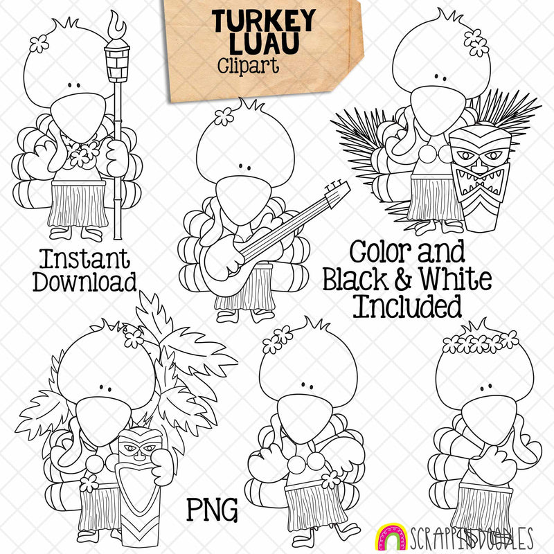 Turkey ClipArt - Turkeys Luau Clip Art - Cute Traveling Turkeys Graphics - Instant Download - Hand Drawn PNG