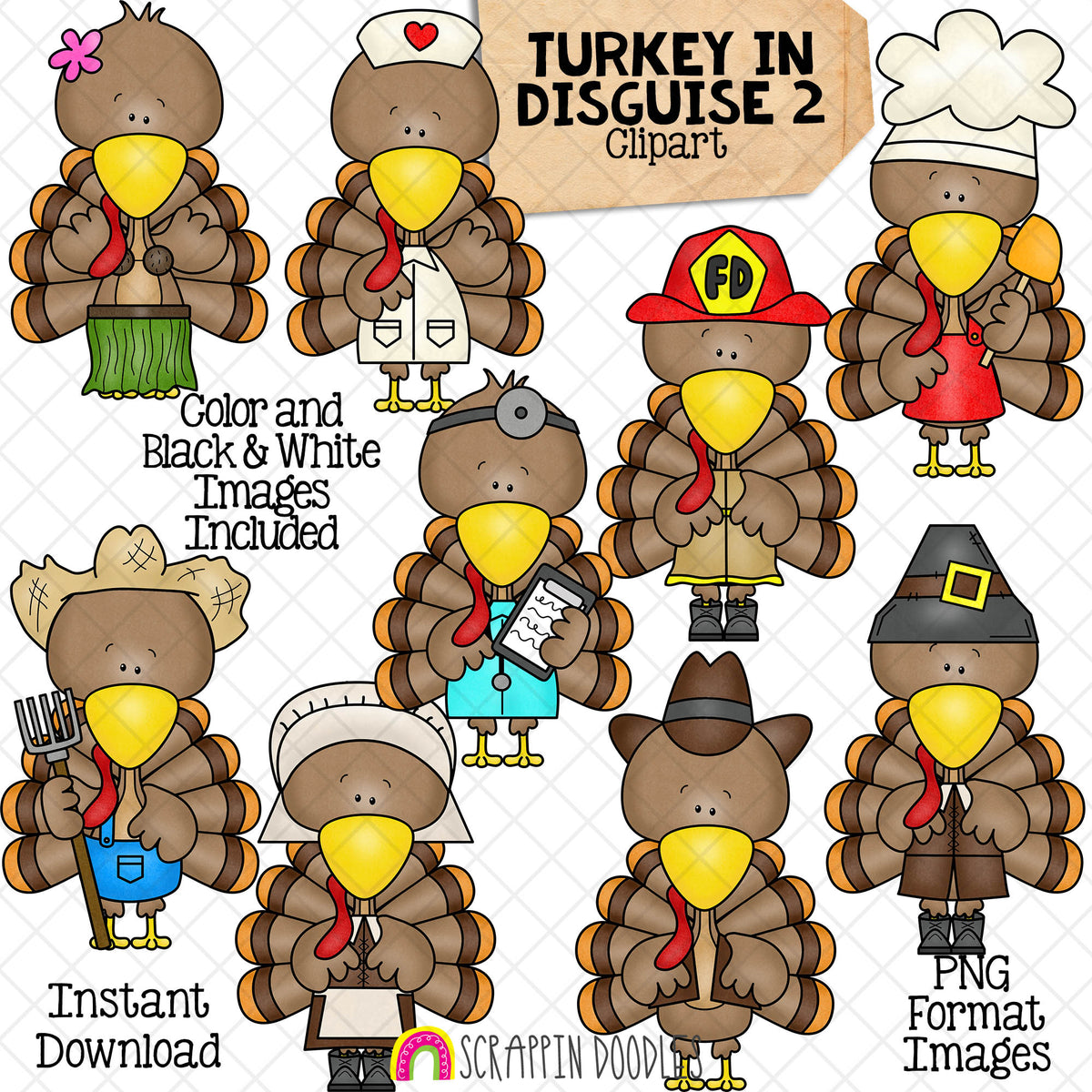 Turkey In Disguise ClipArt 2 - Turkeys in Disguises Graphics - Thanksgiving Games - Dress Up Images - CU PNG