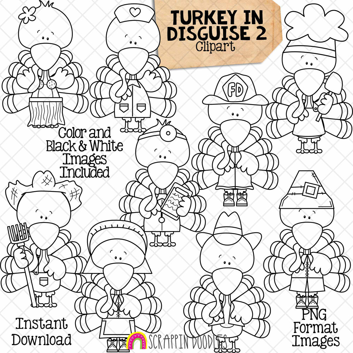 Turkey In Disguise ClipArt 2 - Turkeys in Disguises Graphics - Thanksgiving Games - Dress Up Images - CU PNG