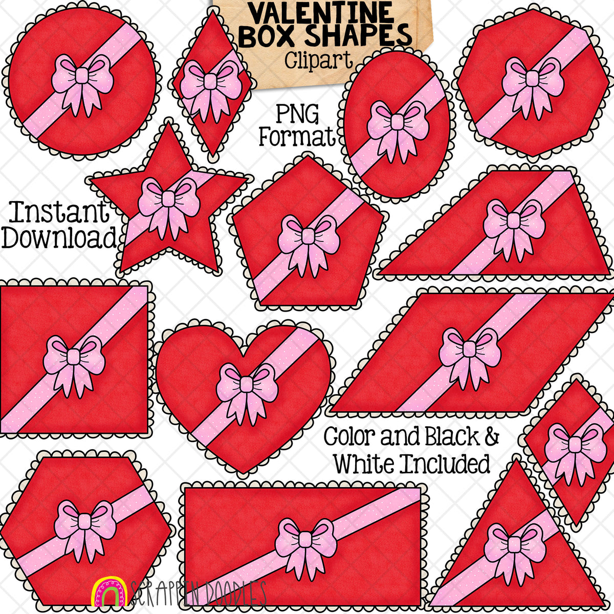 Valentine Chocolate Box Shapes Clip Art - Valentine's Day Different 2D Shapes - Commercial Use PNG Sublimation