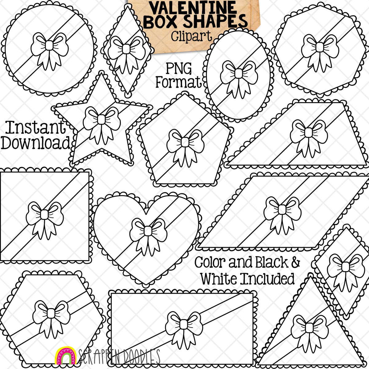 Valentine Chocolate Box Shapes Clip Art - Valentine's Day Different 2D Shapes - Commercial Use PNG Sublimation