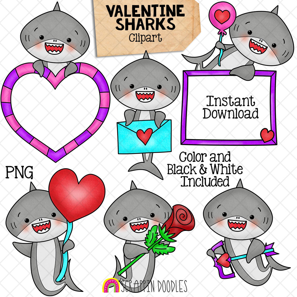 Seasonal Shark Clip Art Bundle - Grey Shark Clipart - Baby Shark