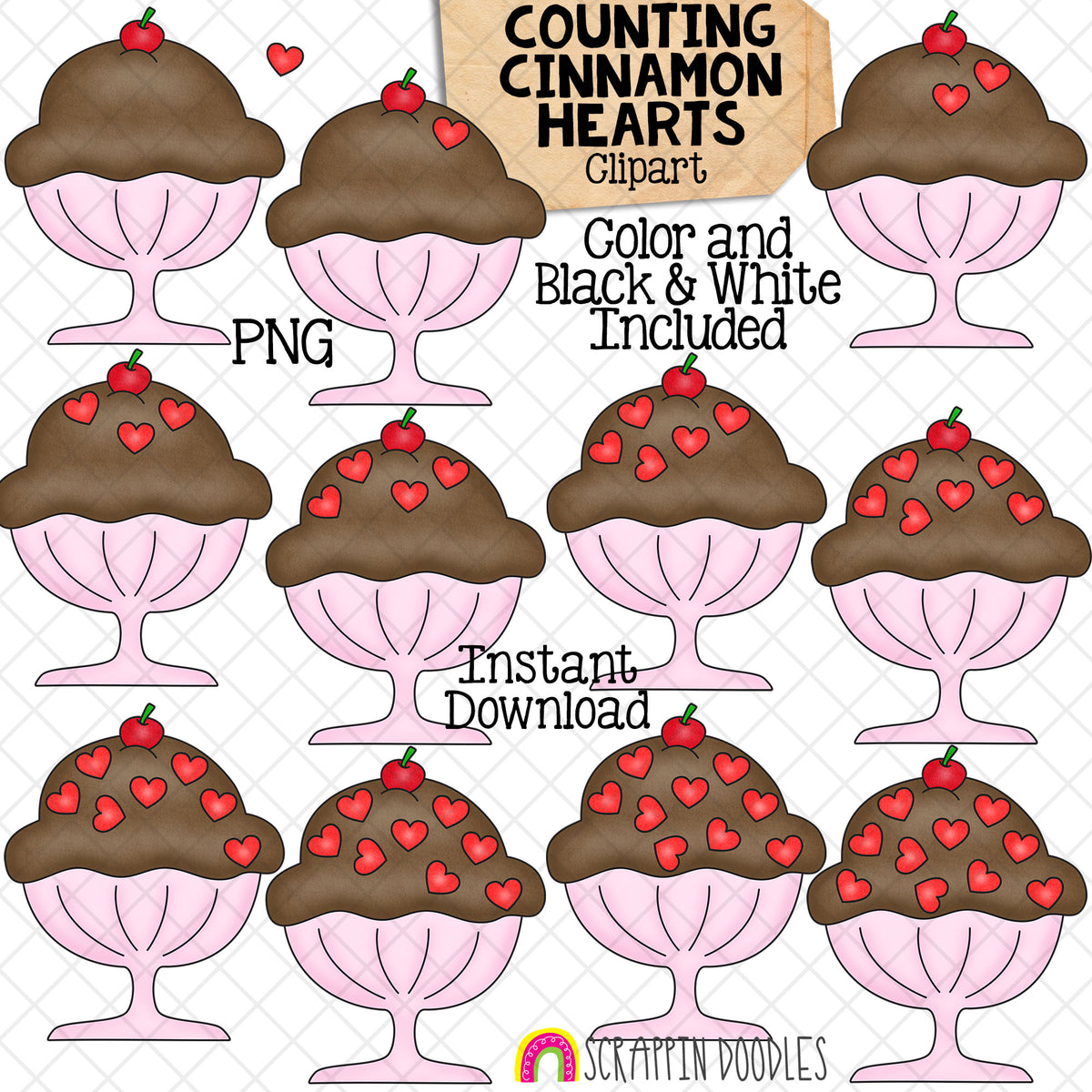 Valentine Counting ClipArt Bundle - Seasonal Math Graphics