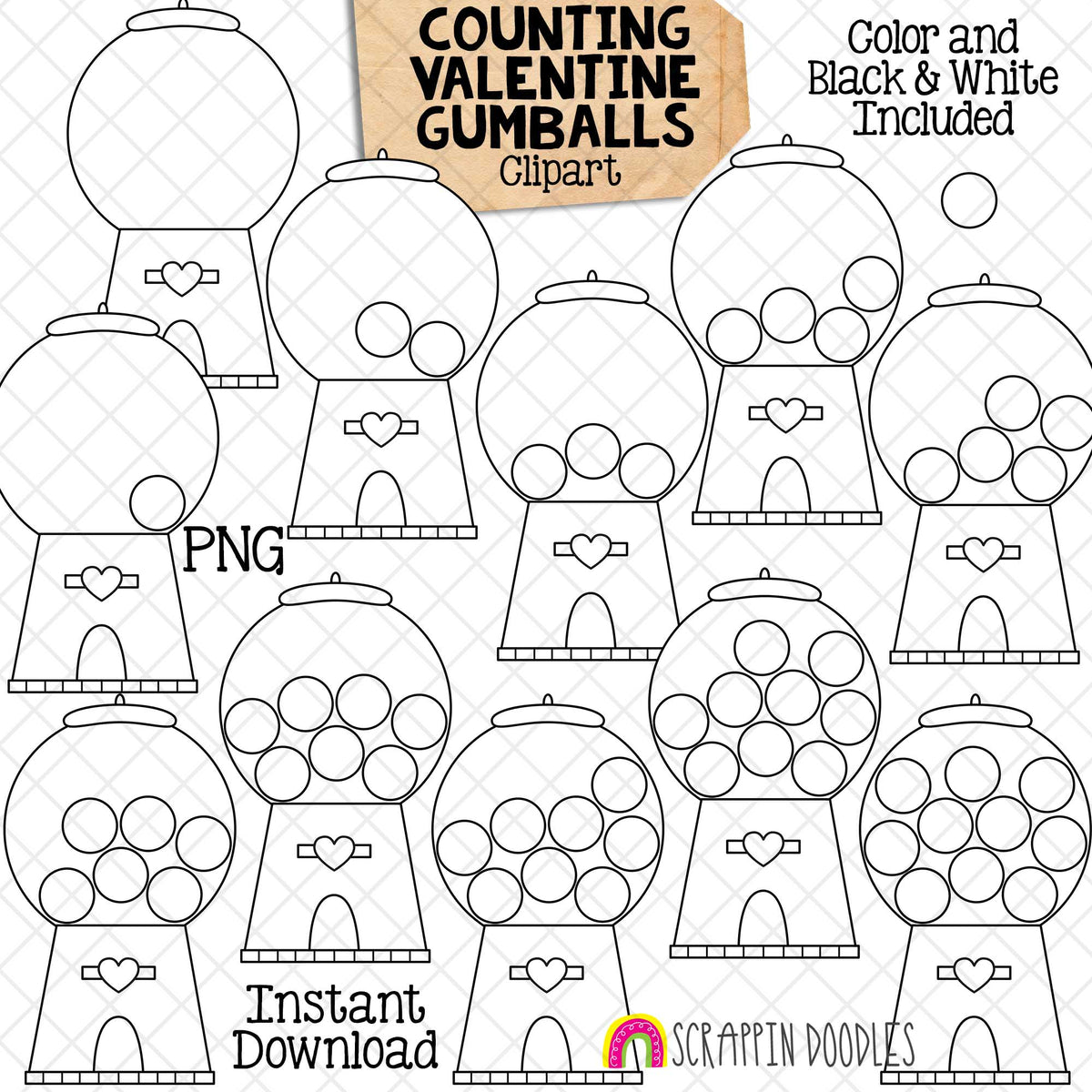 Valentine Counting ClipArt Bundle - Seasonal Math Graphics