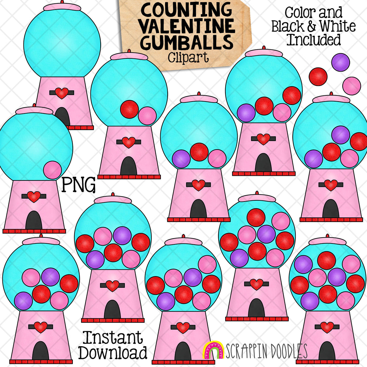 Valentine Counting ClipArt Bundle - Seasonal Math Graphics