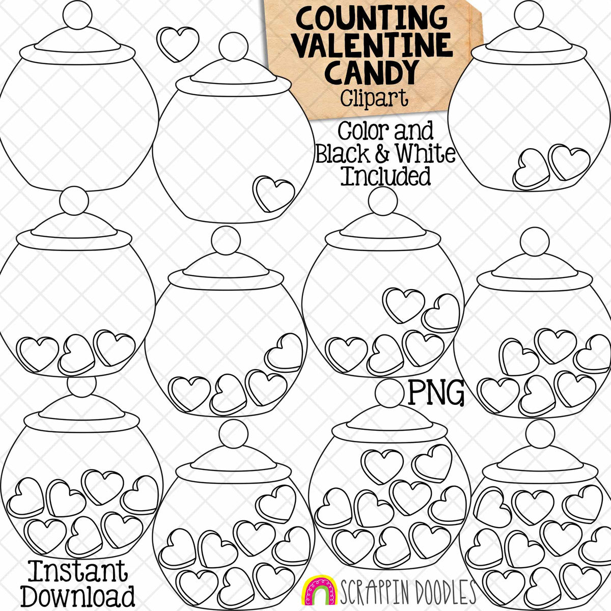 Valentine Counting ClipArt Bundle - Seasonal Math Graphics