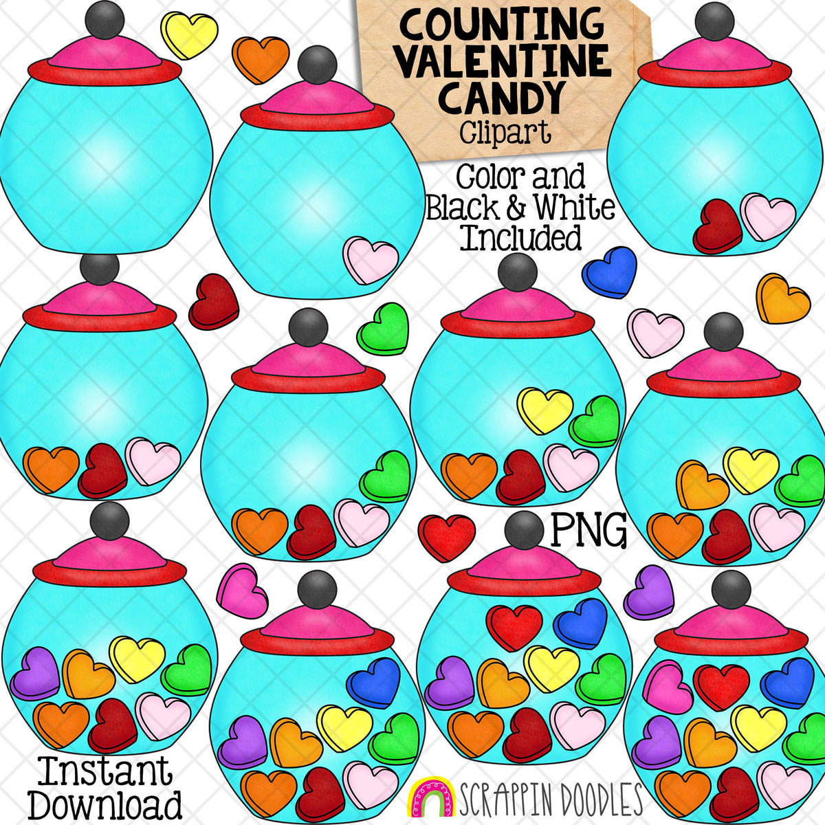 Valentine Counting ClipArt Bundle - Seasonal Math Graphics