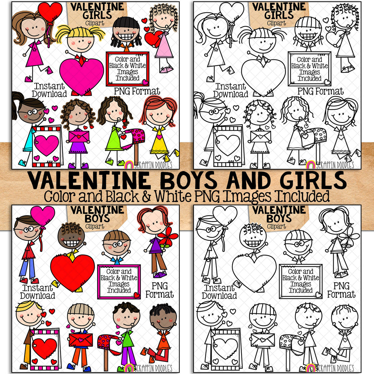 Doodle Kids Clipart Bundle 5 - Doodle Boy and Girl Bundle 5