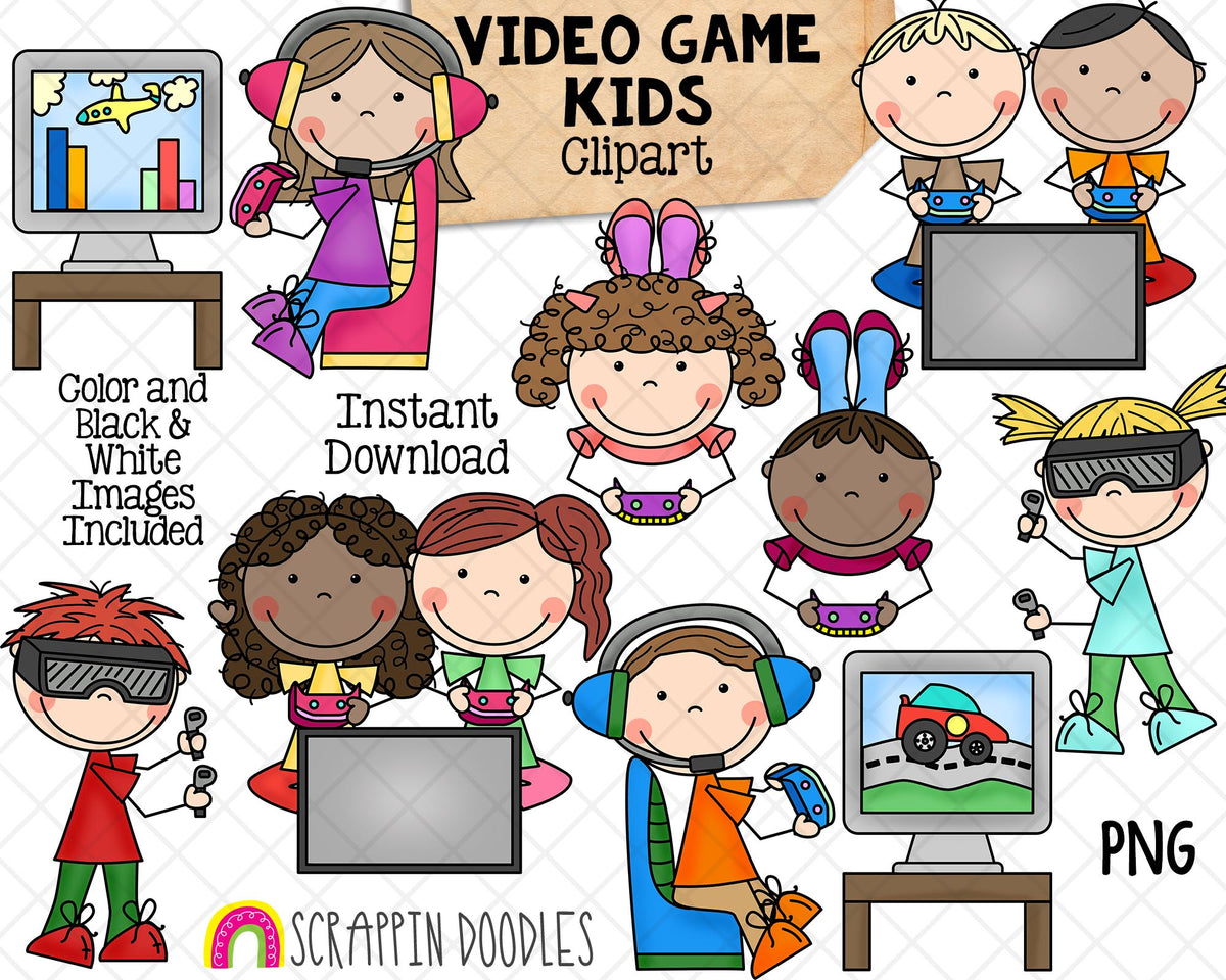 Gaming ClipArt - Kids Playing Video Games - Virtual Reality Game - Gamers - Commercial Use PNG