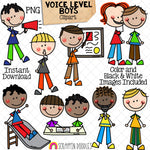 Voice Level Boys Clip Art - Doodle Kids Stick Figure Graphics - Voice Levels - Communication - Whisper - Outside Voices - CU PNG