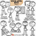 Voice Level Boys Clip Art - Doodle Kids Stick Figure Graphics - Voice Levels - Communication - Whisper - Outside Voices - CU PNG