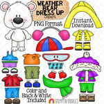 Weather ClipArt - Weather Bear Dress Up - Pauly Polar Bear - Seasonal Clothing - Winter - Spring - Summer - Raining - Paper Doll