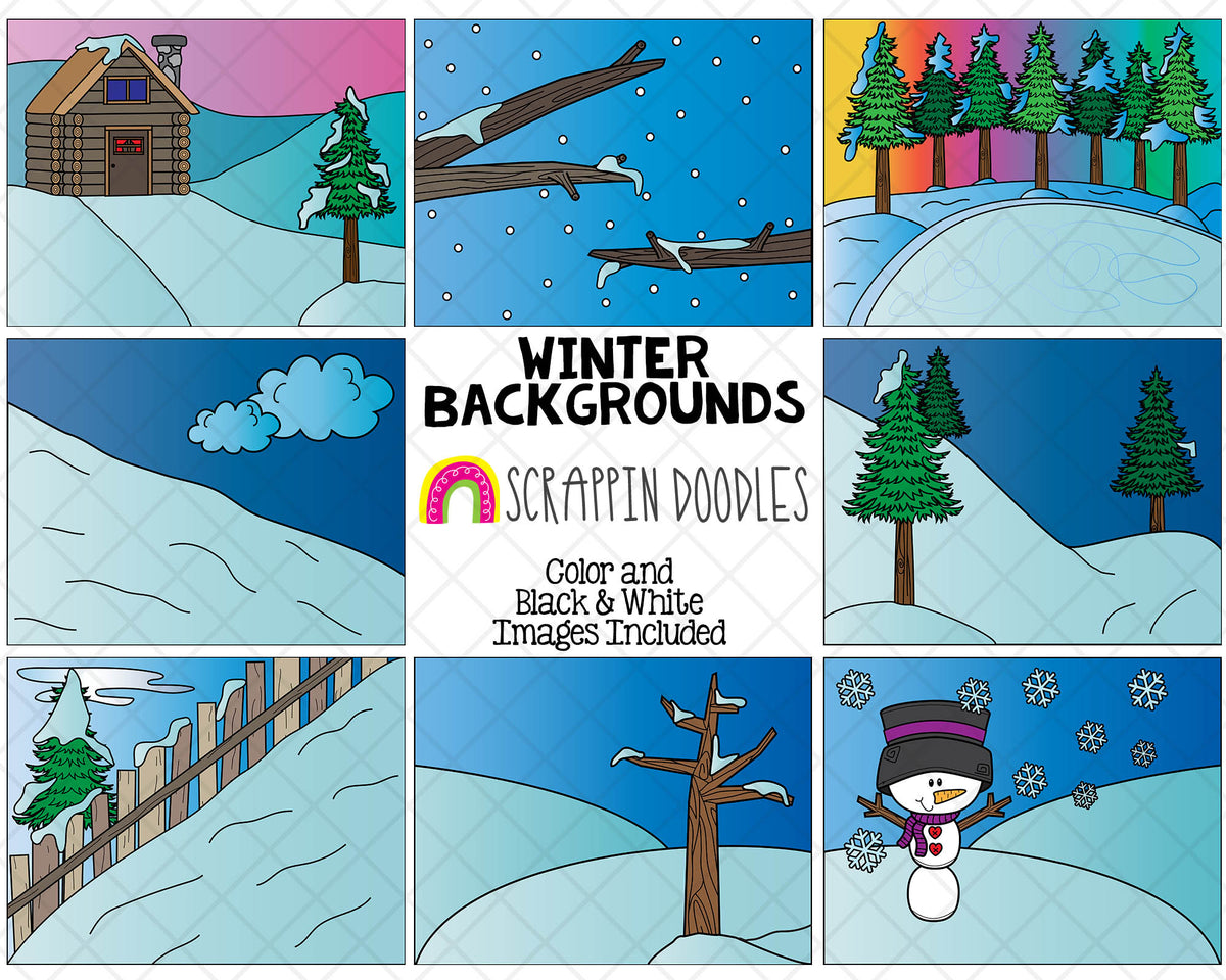 Winter Background Scenes  - Seasonal Back Grounds - Letter Size - CU