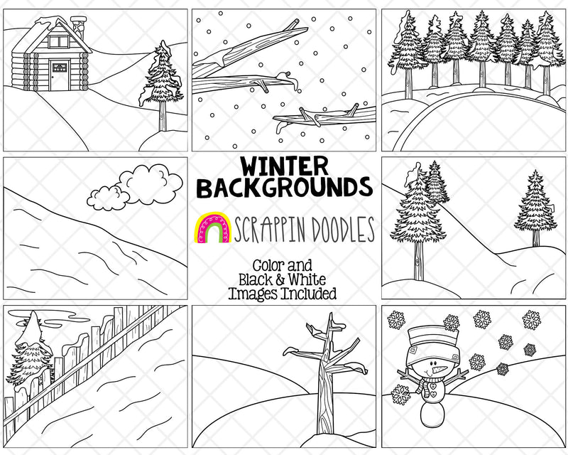 Winter Background Scenes  - Seasonal Back Grounds - Letter Size - CU