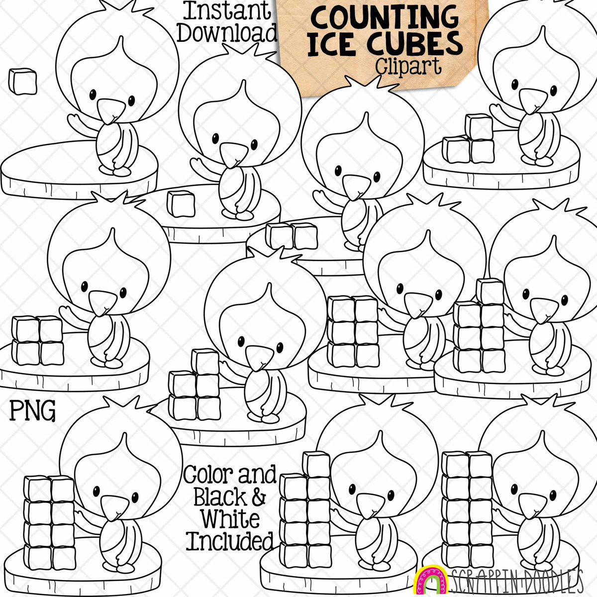 Winter Counting ClipArt Bundle - Ice Cubes - Snowballs - Snowflakes - Marshmallows - Ice Fishing - Icicles - Seasonal Math Graphics - Commercial Use PNG