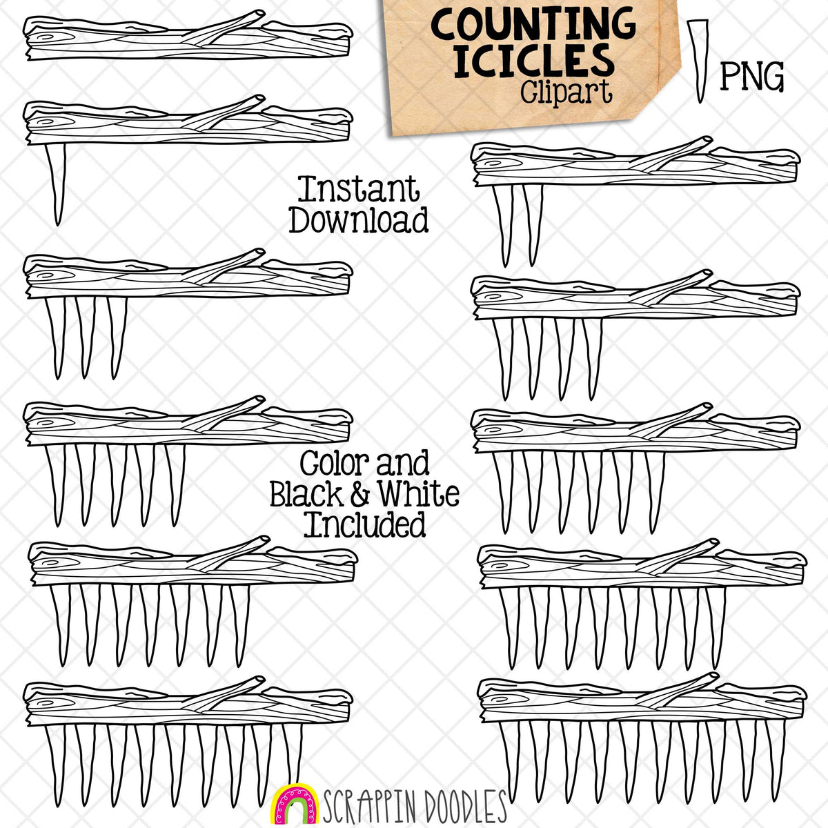 Winter Counting ClipArt Bundle - Ice Cubes - Snowballs - Snowflakes - Marshmallows - Ice Fishing - Icicles - Seasonal Math Graphics - Commercial Use PNG