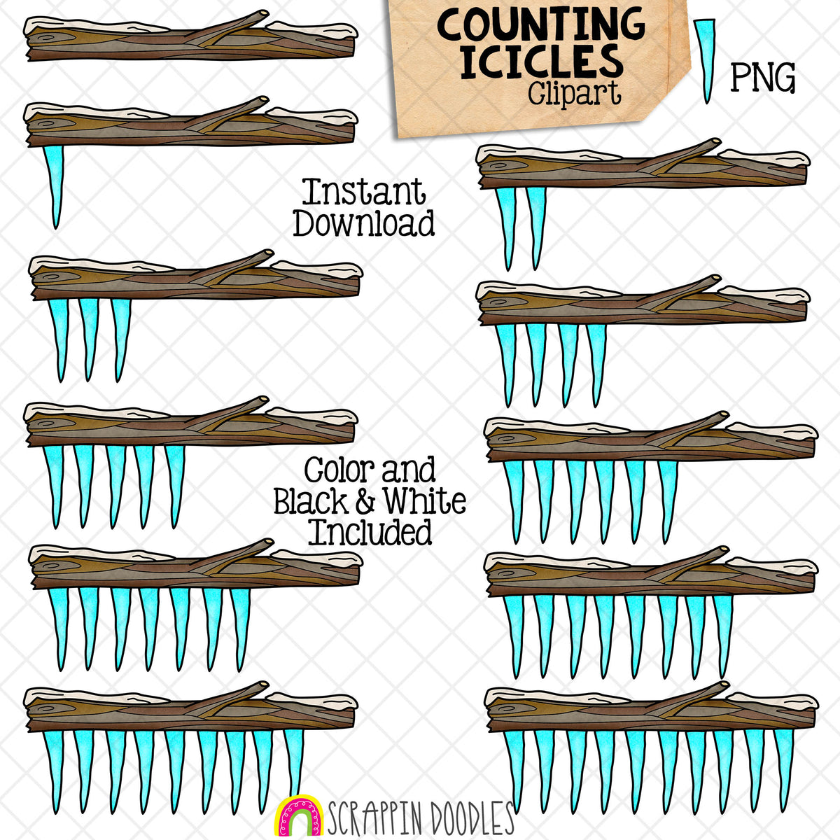 Winter Counting ClipArt Bundle - Ice Cubes - Snowballs - Snowflakes - Marshmallows - Ice Fishing - Icicles - Seasonal Math Graphics - Commercial Use PNG