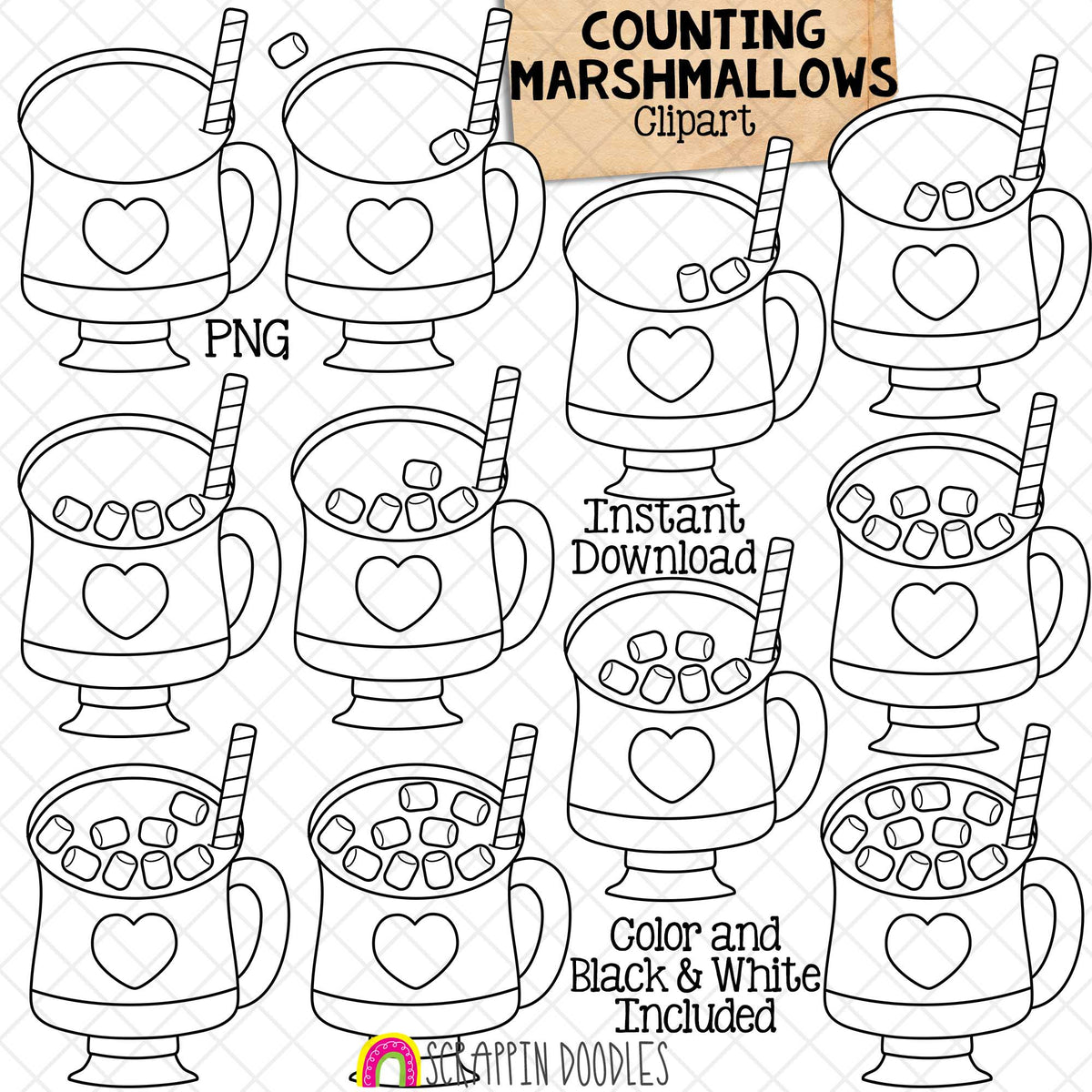 Winter Counting ClipArt Bundle - Ice Cubes - Snowballs - Snowflakes - Marshmallows - Ice Fishing - Icicles - Seasonal Math Graphics - Commercial Use PNG