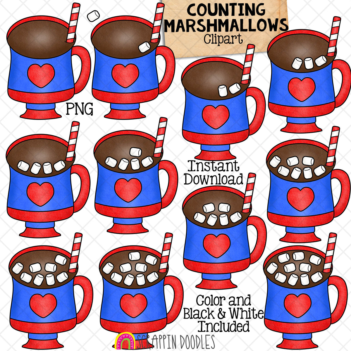 Winter Counting ClipArt Bundle - Ice Cubes - Snowballs - Snowflakes - Marshmallows - Ice Fishing - Icicles - Seasonal Math Graphics - Commercial Use PNG