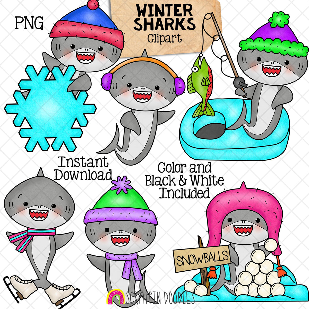 Seasonal Shark Clip Art Bundle - Grey Shark Clipart - Baby Shark