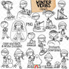 Winter Verbs ClipArt - Verb Kids - Seasonal Action Words - Fishing - Sledding - Ice Sculpting - Shoveling - Snow Angel - Commercial Use PNG