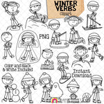 Winter Verbs ClipArt - Verb Kids - Seasonal Action Words - Fishing - Sledding - Ice Sculpting - Shoveling - Snow Angel - Commercial Use PNG