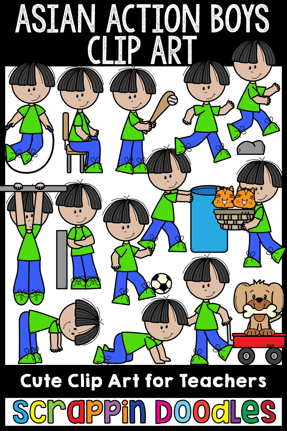 Asian Action Boys Clipart