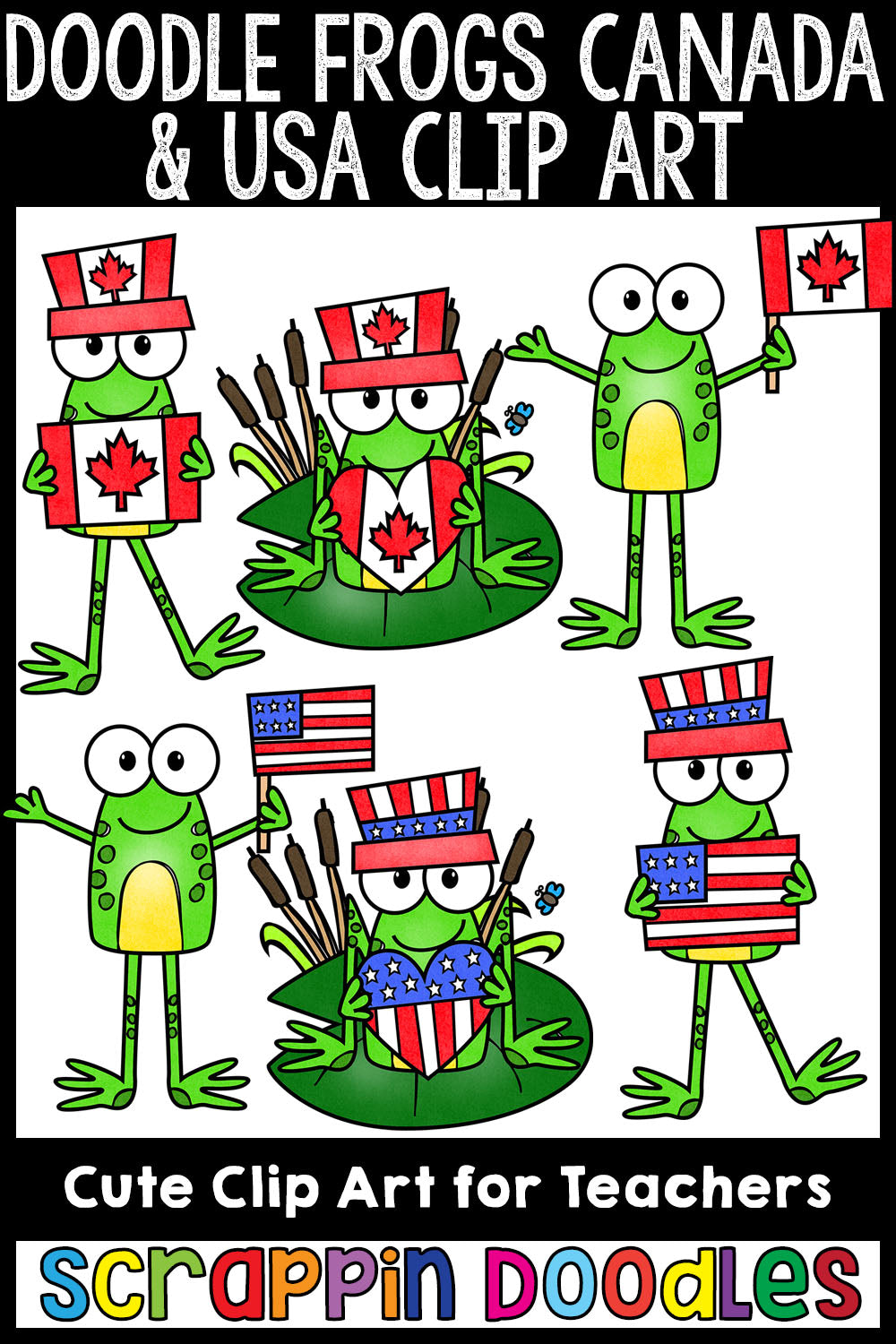 Doodle Frogs Canada & USA Clip Art